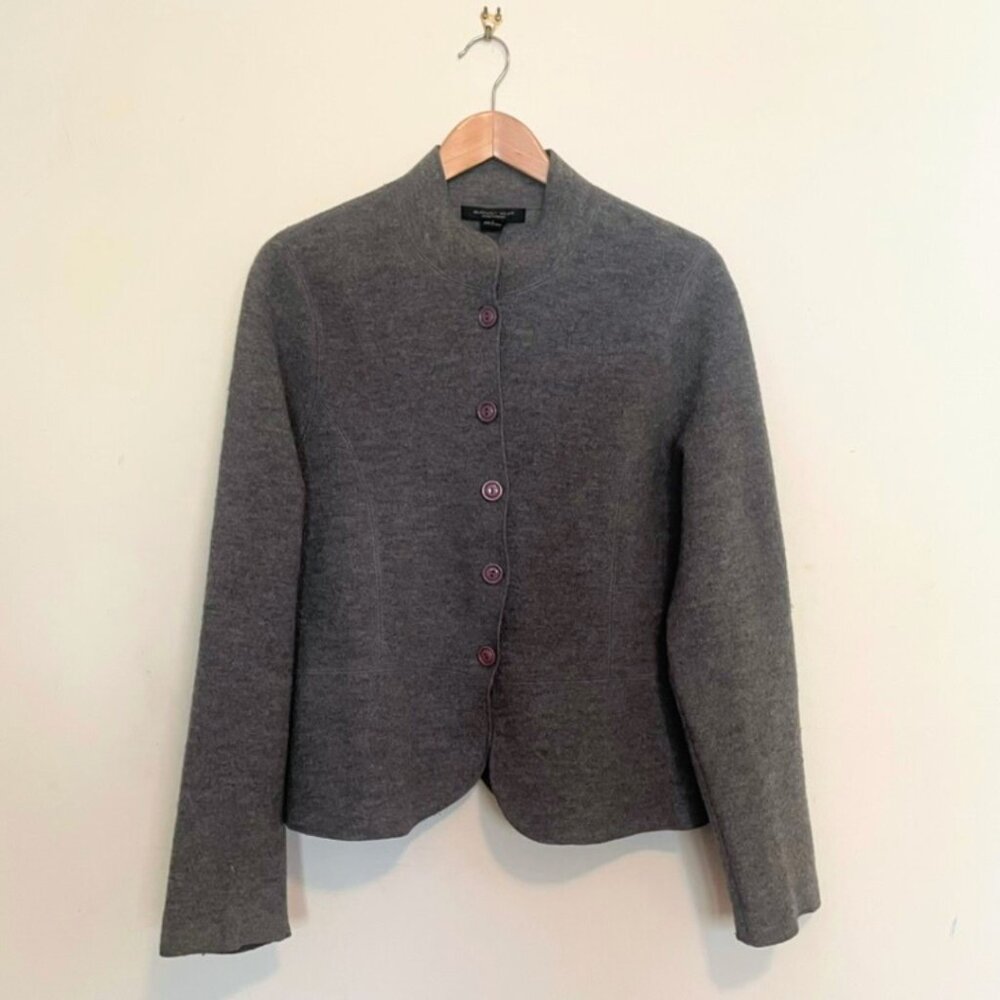 August Silk Charcoal Wool Button Jacket, Size: L
